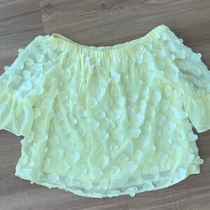 Yellow Off-Shoulder Floral Appliqué Blouse